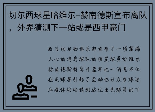 切尔西球星哈维尔-赫南德斯宣布离队，外界猜测下一站或是西甲豪门